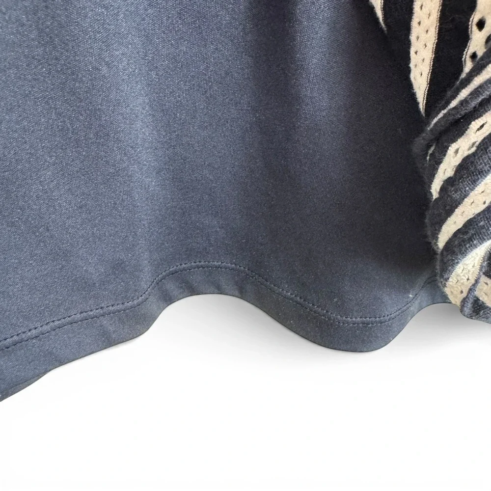 CJ Banks 1X Navy‎ Blue White Striped Eyelet Keyhole Short Sleeve Top Nautical